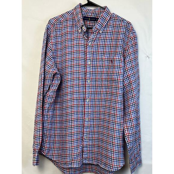 Ralph Lauren Other - Ralph Lauren Men's XL Red/White/Blue 100% Linen Long Sleeve Button Down Shirt